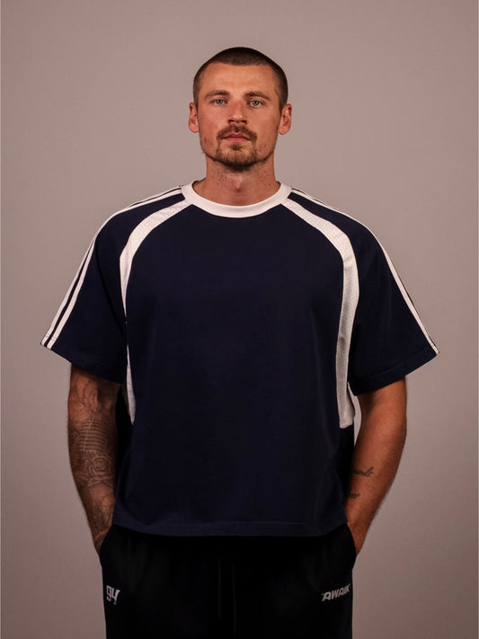 NAVY VERTEX 'PUMP COVER' MESH TEE