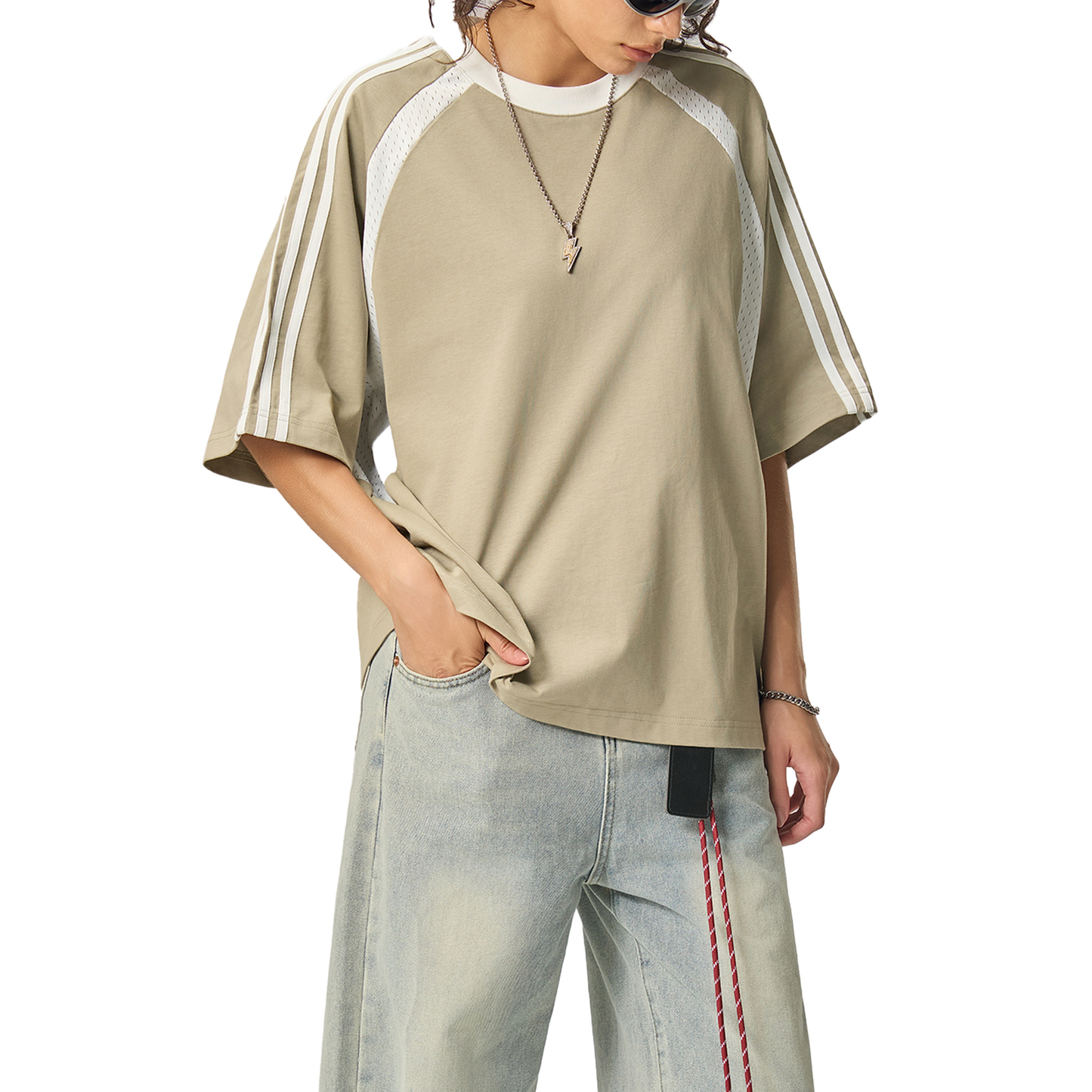 VERTEX CONTRAST STRIPED MESH TEE